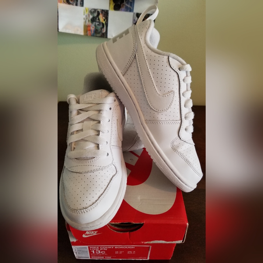 Nike White Sneakers with Perforated Leather Design